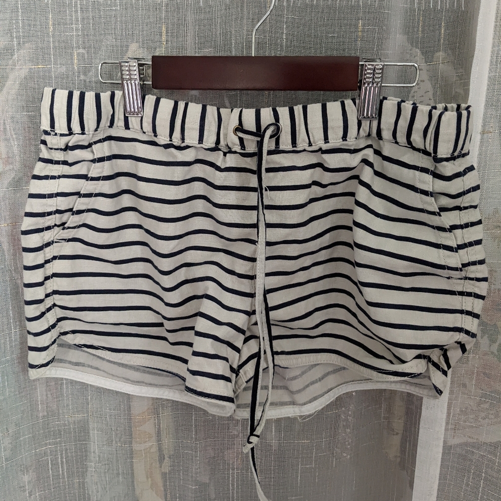 Black & white striped linen shorts by j.crew